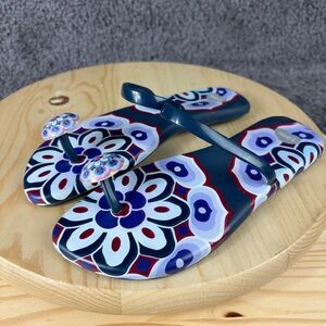 Melissa Mel Mushroom Thong Sandals Womens Size 8 Blue Purple Floral Slip On Flat